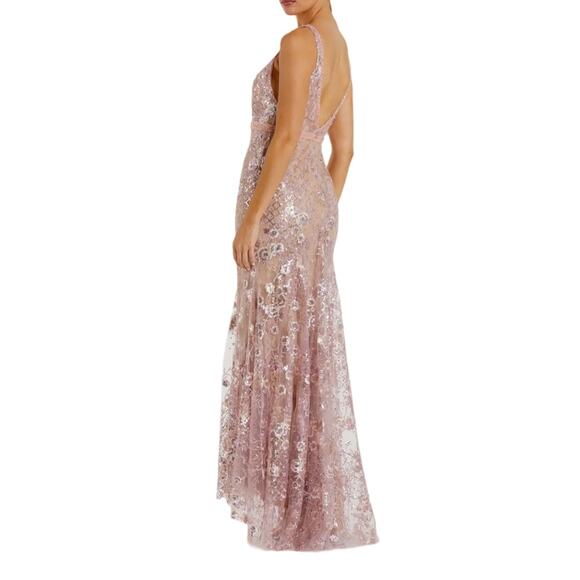 Mac Duggal Rose Pink Floral Embellished Sleeveless Plunge Neck Gown Women’s Sz 4 - Picture 6 of 10